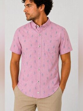 SOVEREIGN CODE | Pineapple print Pink Short Sleeve button down  Large